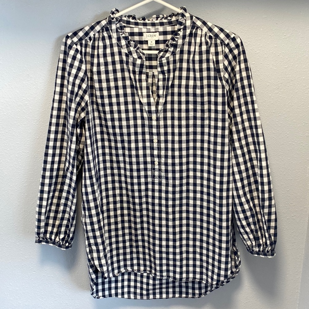 J Crew Navy blue gingham shirt